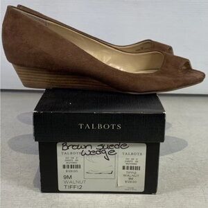 Talbots Leather Peep Toe Wedge Heel Pump Brown Women Heels - US 9 NIB
